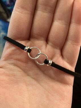Minimal Black Suede Bracelet with Interlocking Silver Rings